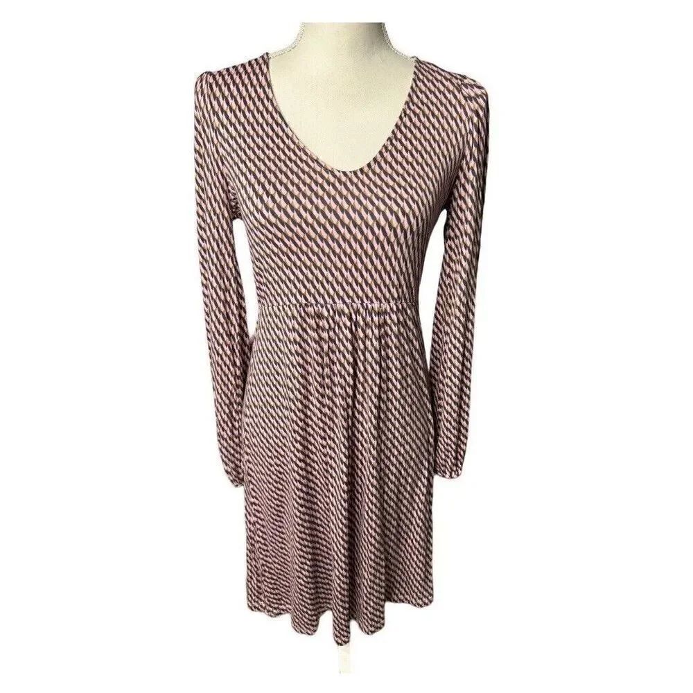 Boden US 4 Pink Navy Gold Scoop Neck Long Sleeve Knit Jersey Dress US 4
